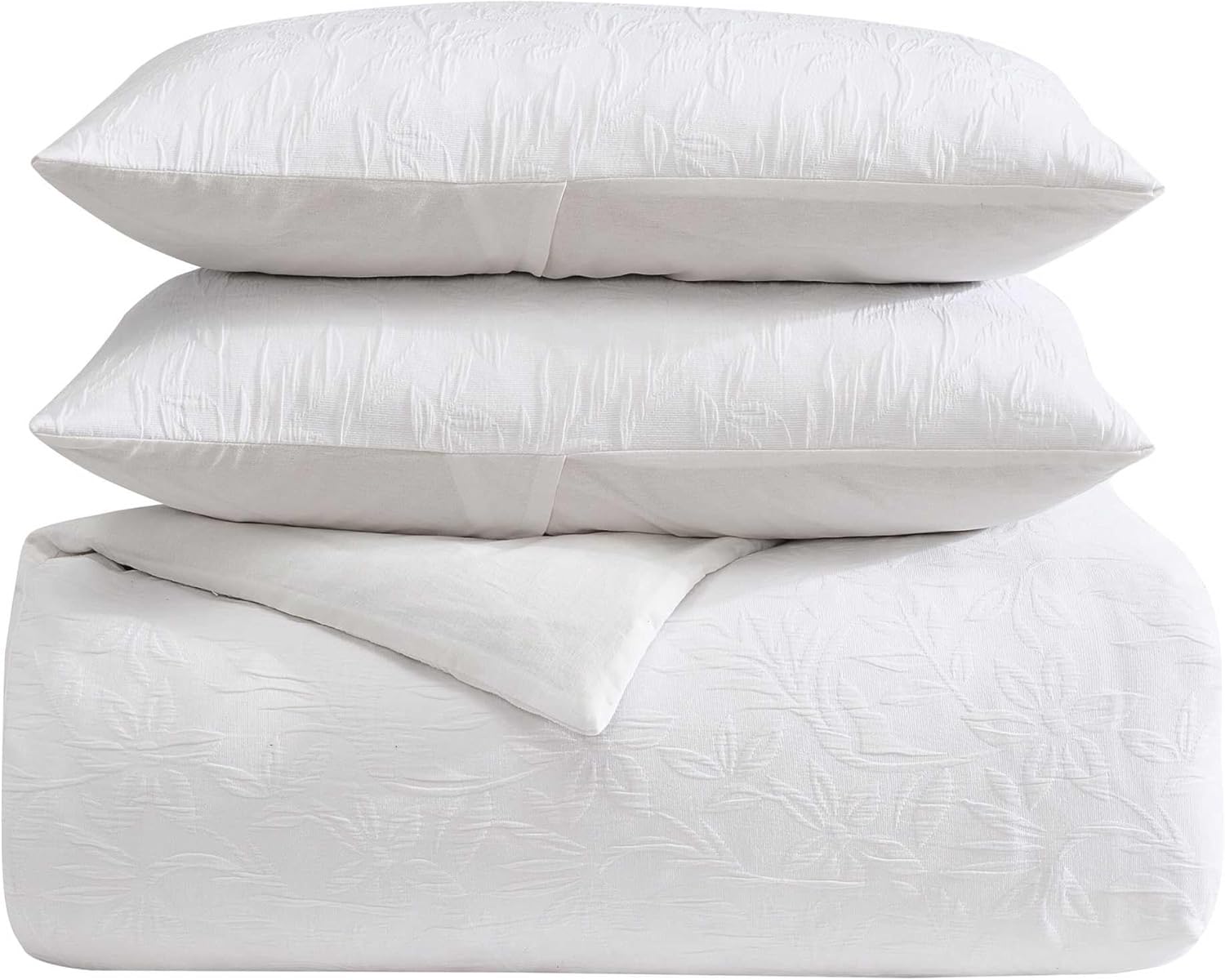 Nautica - Duvet Cover Set, Luxuriously Soft Bedding with Matching Shams, Button Closure, Intricate Jacquard Design (Seaside Floral White, King)