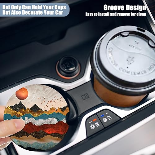 Miniatura 5 de Portavasos para automóvil, posavasos de cerámica absorbente para atardecer de montaña, portavasos para bebidas, accesorios de automóvil para mujeres