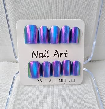 Press on Nails Short Nails Press ons Square Handmade Cat Eye Purple Acrylic Nails for Women 10PcsSize M