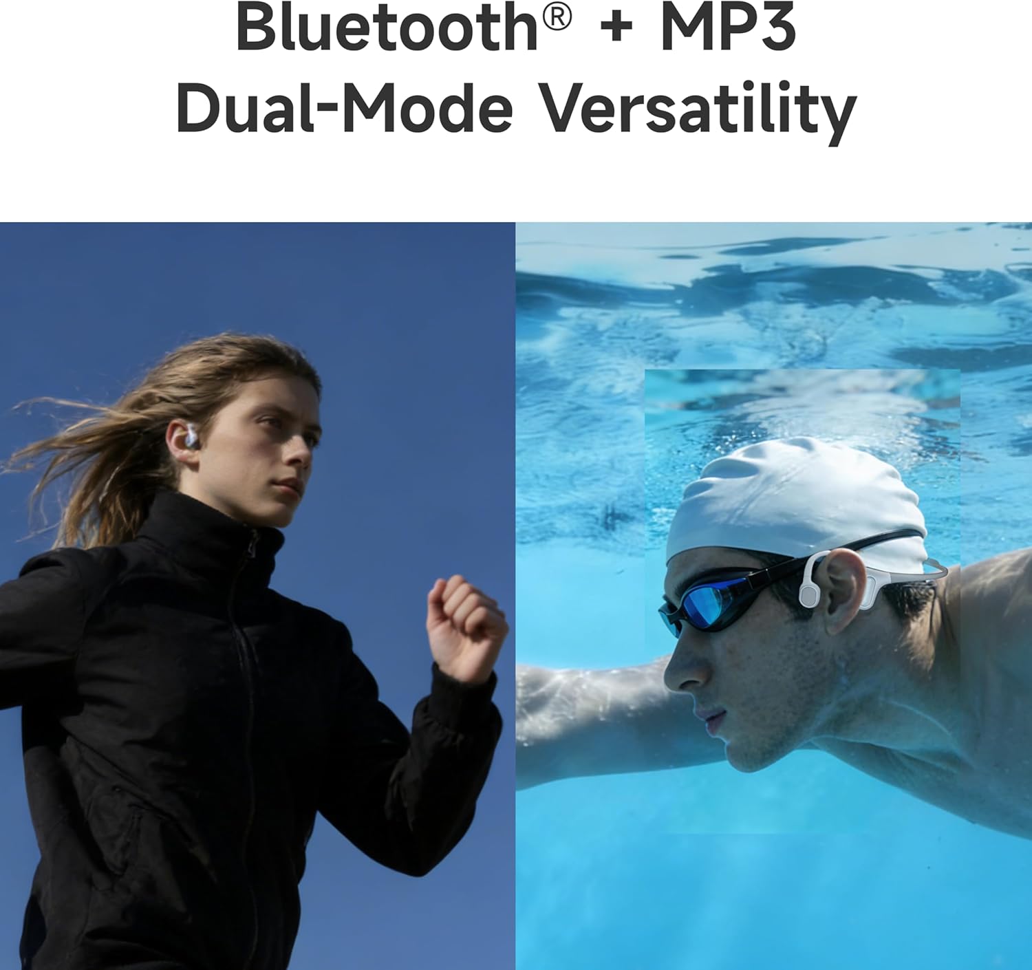 DREAME Aqua Plus Bone Conduction Headphones, Open-Ear Headphones, IP68 Waterproof Swimming Earbuds, Bluetooth 5.2 & MP3 Dual Mode, 32GB Storage, Secure Fit for Swimming, Gym and Running, Gray