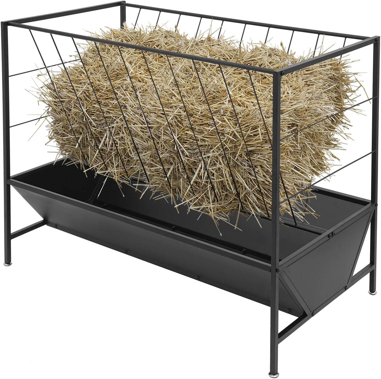 Pasture Hay Feeder, 50 Gallon Large-Capacity Hay Feeder with 30 Gallon Feed Pan Heavy Duty 2-in-1 Livestock Feeder for Sheep, Calf, Cow and Horse