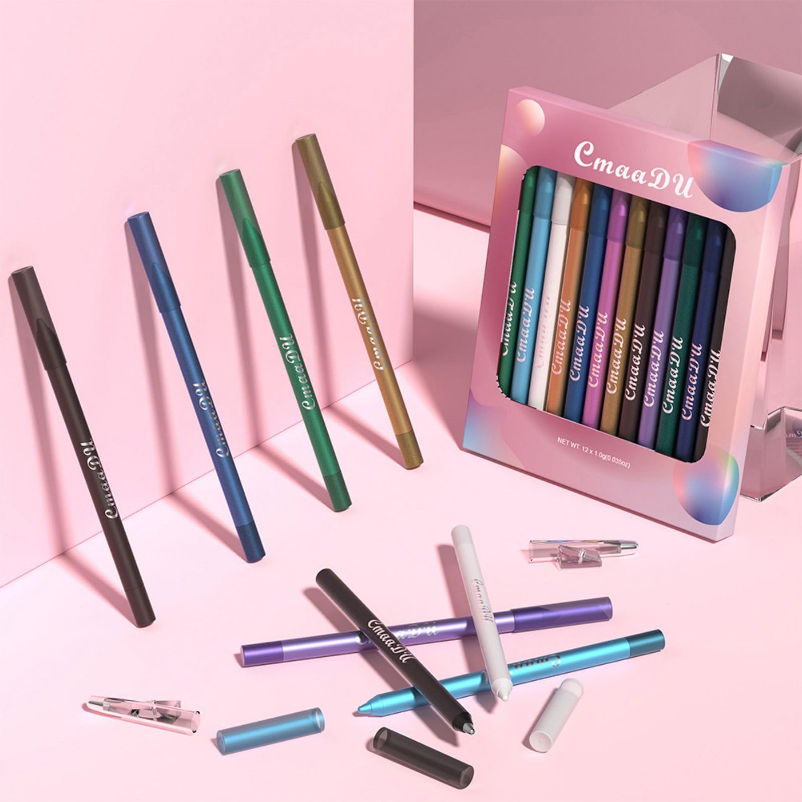 ExceforeMatte Liquid Eyeliner Set, 12 Colors Colorful Neon Eyeliner Pencil, Retractable Eye Liners and Shadow Pencil, Pigmented Waterproof Long Lasting Eye Liner, Makeup Gift Kit for Women