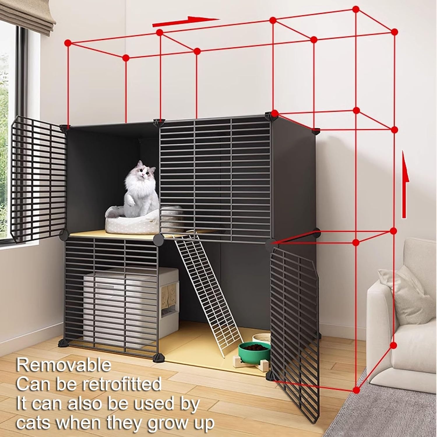 猫ケージ2段 樹脂床 緻密な金属ライン 十分なスペース 観察しやすい