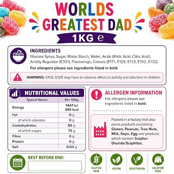 World's Greatest Dad Sweet Jar - Fathers Day Sweets - Birthday & Christmas Original Retro Pick n Mix 600g, By Bentley & Ackerman Sweet Shop.