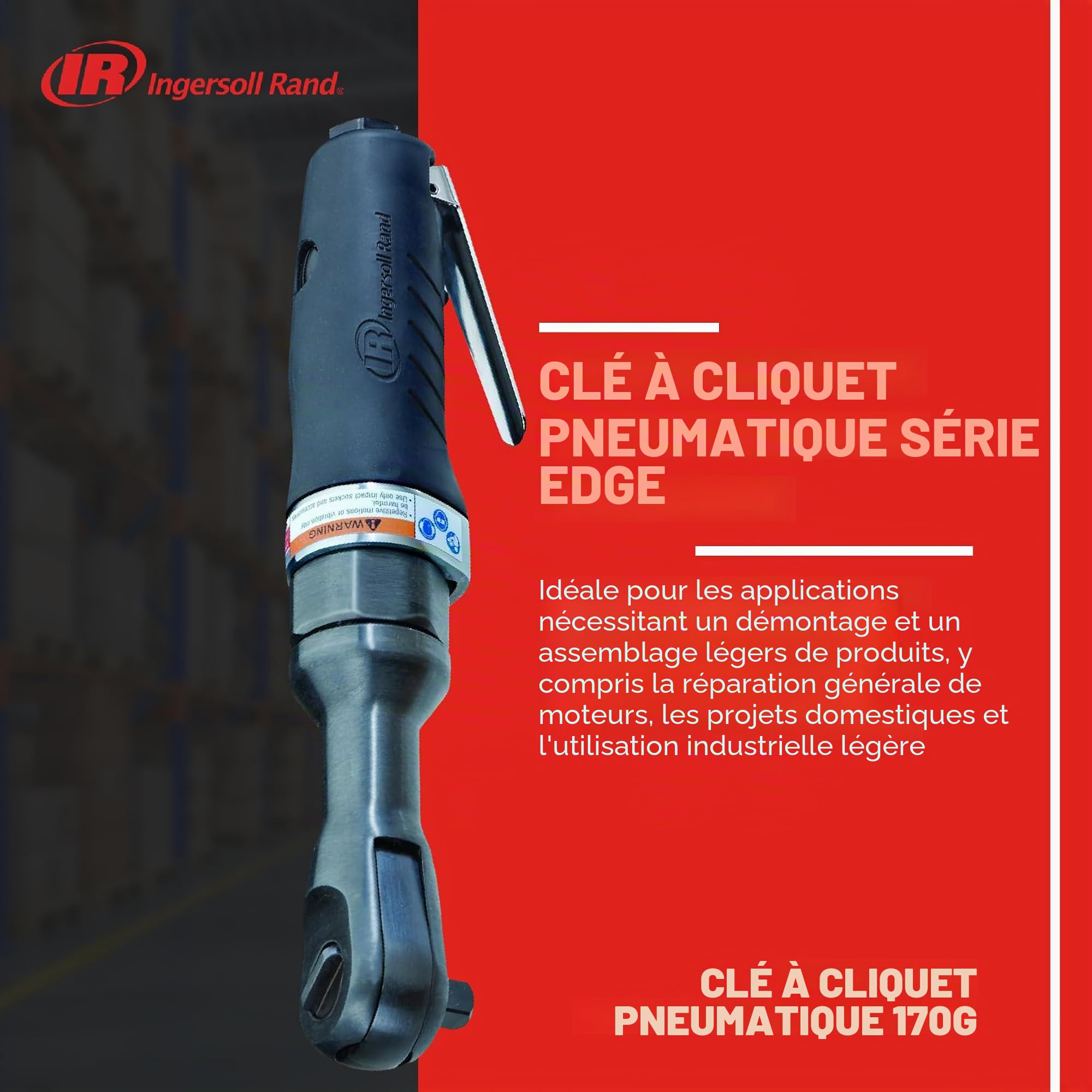 Ingersoll-Rand Cliquet pneumatique 170G Edge Series 3/8", noir, entraînement 3/8"