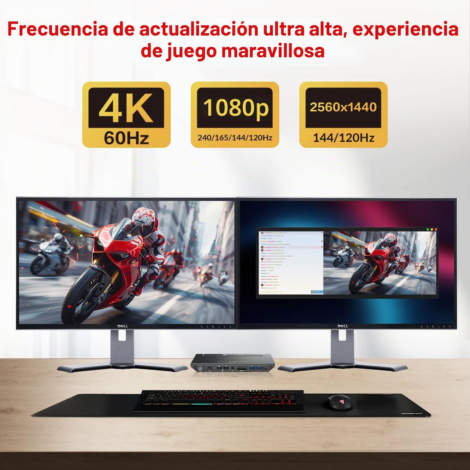 AV Access Conmutador KVM Docking para 2 Monitores 2 PCs, 4K Dual Monitor Laptop/Escritorio, EDID, Ethernet 1G, Carga USB-C 100W, 3 USB 3.0, Ideal Oficina Hogar y Gaming