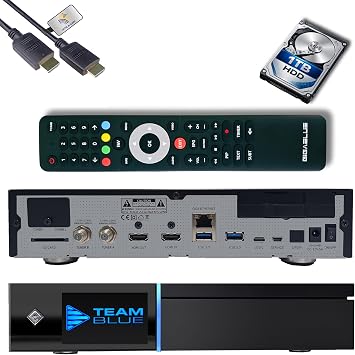 GigaBlue UHD Quad 4K Pro 2X FBC DVB-S2 Twin Sat Receiver with Dual Core CPU E2 Linux OS 4GB RAM 8GB eMMC Bluetooth 5.4 H.265 1200Mbit WiFi 3x USB 3.0 HTS e-com HDMI Cable + 1TB HDD