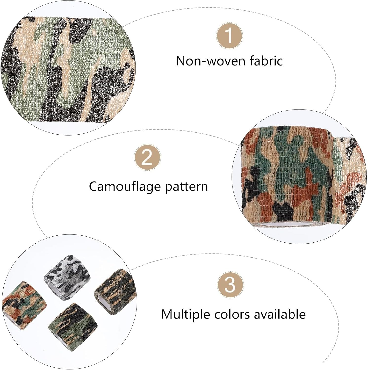 Mikinona 4pcs Outdoor Camouflage Self-Stick Bandages Elastic Non-Woven Fabric Wraps for Sports Injury Compression and First Aid in Hunting and Outdoor Activities
