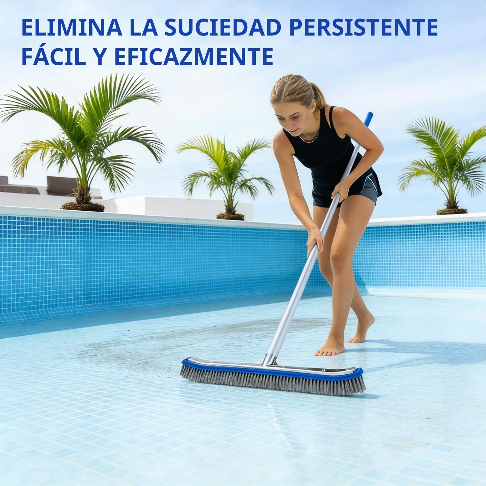 Cepillo Piscina 18 Pulgadas (45,7 cm) con cerdas de Acero y Nylon, Cepillo Limpieza Piscina con Base de Aluminio y Clip EZ para pértiga telescópica, Cepillo Resistente para Fondo y Paredes enterrada