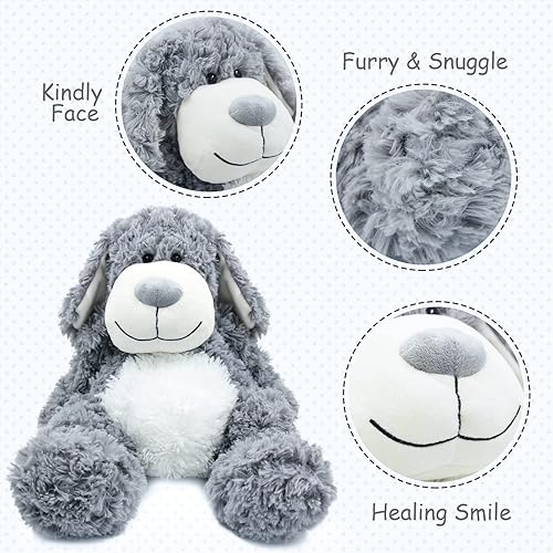 Miniatura 4 de WEIGEDU Sonriente cachorro perro peluche juguetes de peluche, 17.7 pulgadas, gris
