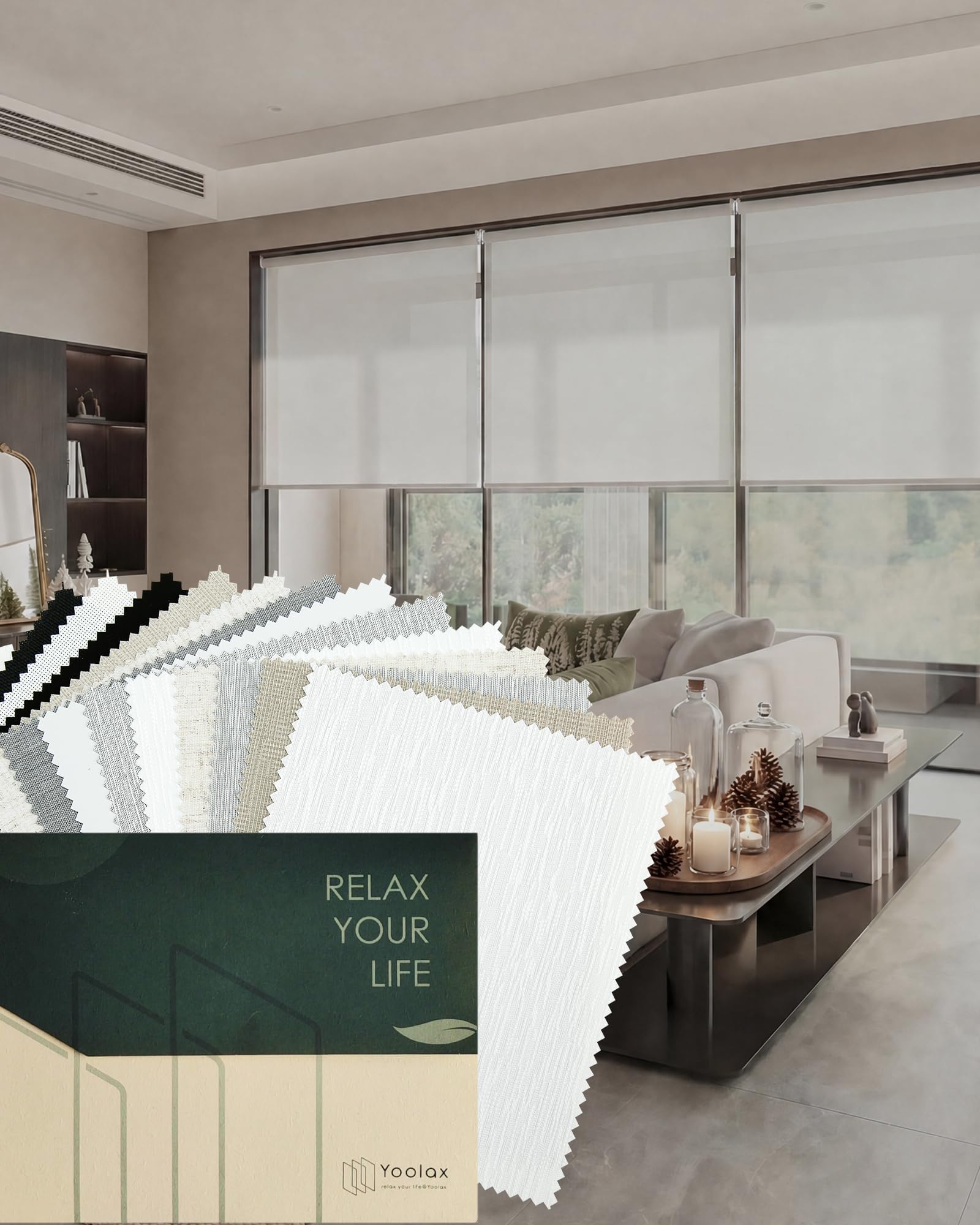 Yoolax Smart Coupled Roller Shades Compatible with Alexa Google, Motorized Blinds with Remote Blackout XL Coupled Roller Shades for X-Large Windows, Fabric Samlpe (Multicolor)