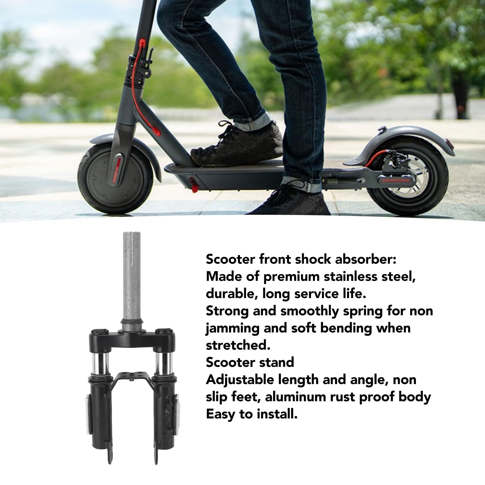 Kit de Suspension Avant pour Trottinette électrique, Fourche à Ressort en Acier Inoxydable Réglable en Longueur et en Angle, Pieds Antidérapants, Amélioration pour Trottinettes