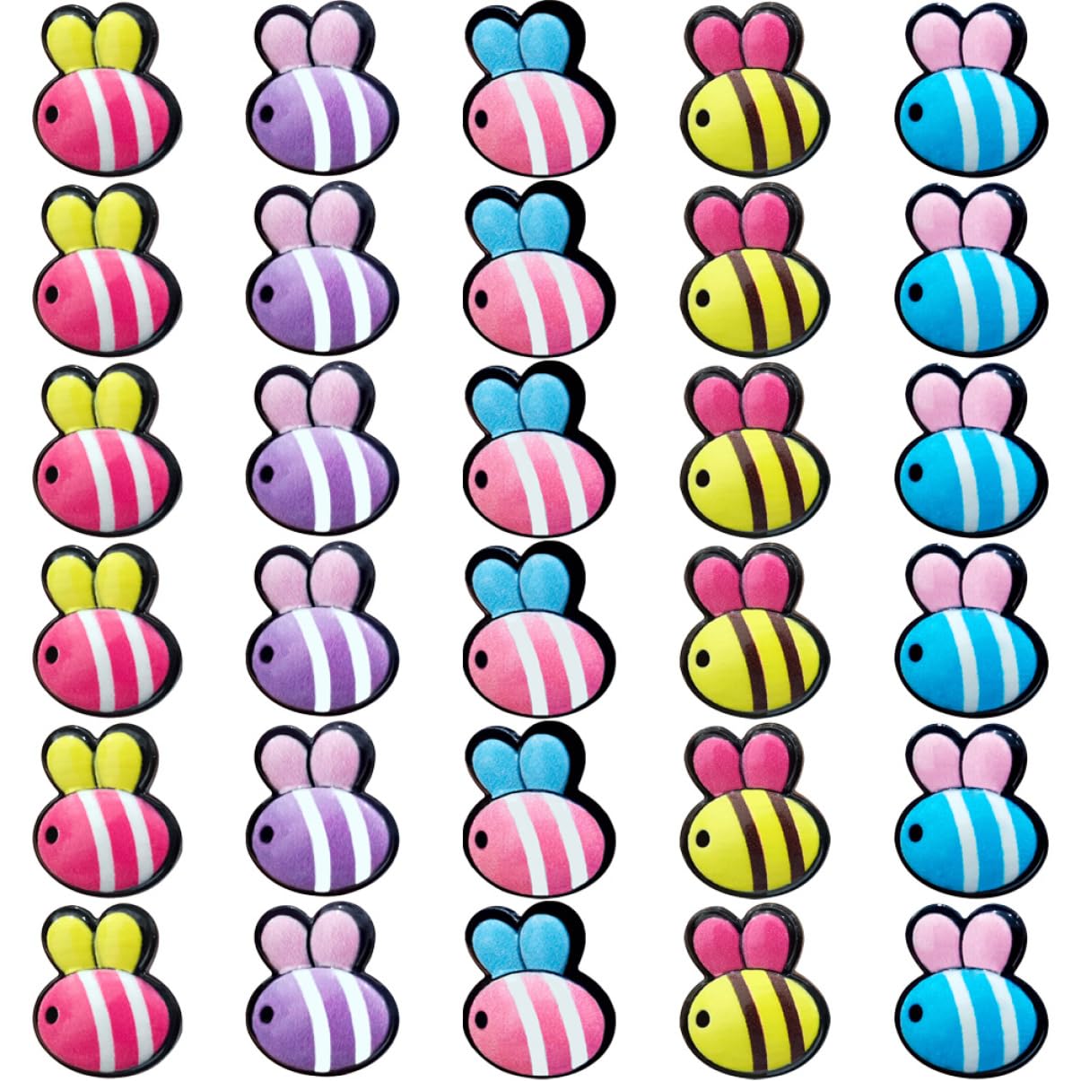Lurrose 5 Ensembles Dessin Animé Abeille Cinq Couleurs Décoration Murale Clou en Forme De I Outil De Tige De Porte Punaises Stylo en Forme d'abeille Punaises De Tableau 30 pièces * 5