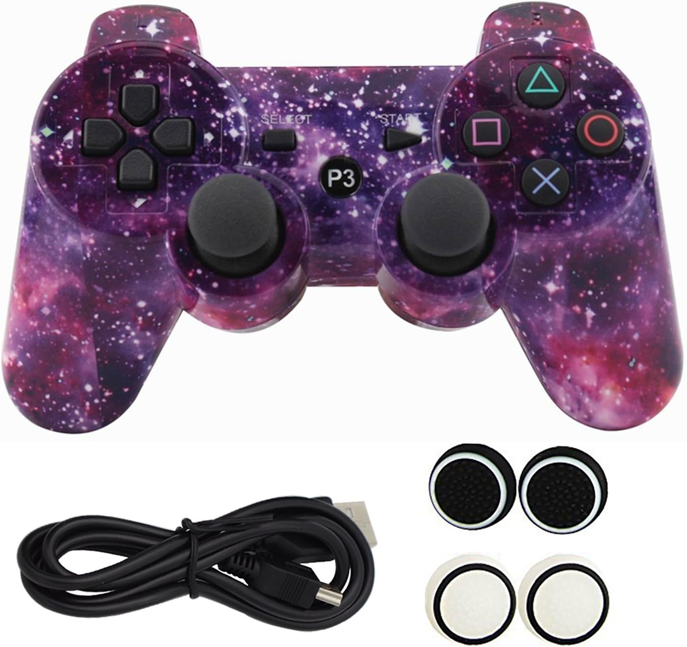Kinvida PS3 Six Axis Double Vibration Bluetooth Wireless Vedio Game Controller Gamepad , with USB Charging Cable for Sony Playstation 3 (01 Starry Sky Purple)