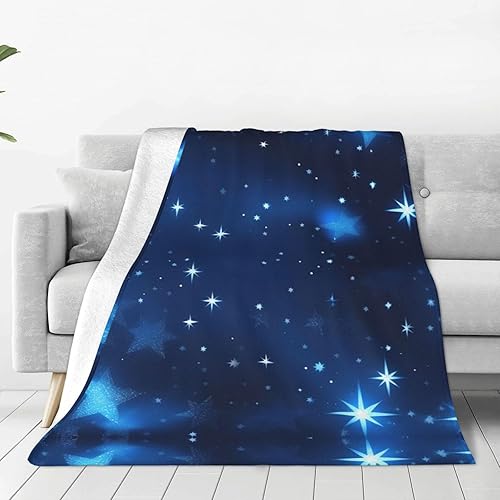 GELATU Manta de franela con patrón de estrellas brillantes azules, calidez acogedora para sofá y cama, ligera, compañera de siesta para todas las