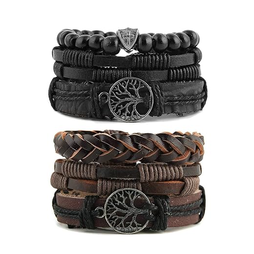 HZMAN Genuine Leather Tree of life Bracelets for Men Women