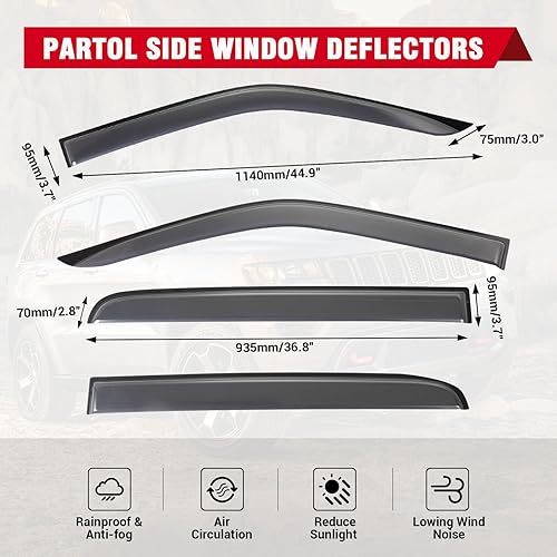 Miniatura 6 de Partol Protector de lluvia para ventana lateral en canal, deflectores de ventana lateral para Jeep Wrangler JK de 2 puertas 2007-2017 (paquete de 2,