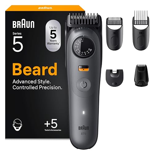 Braun Barttrimmer Series 5, Kabelloser Bartschneider Herren, BT5525, Grau
