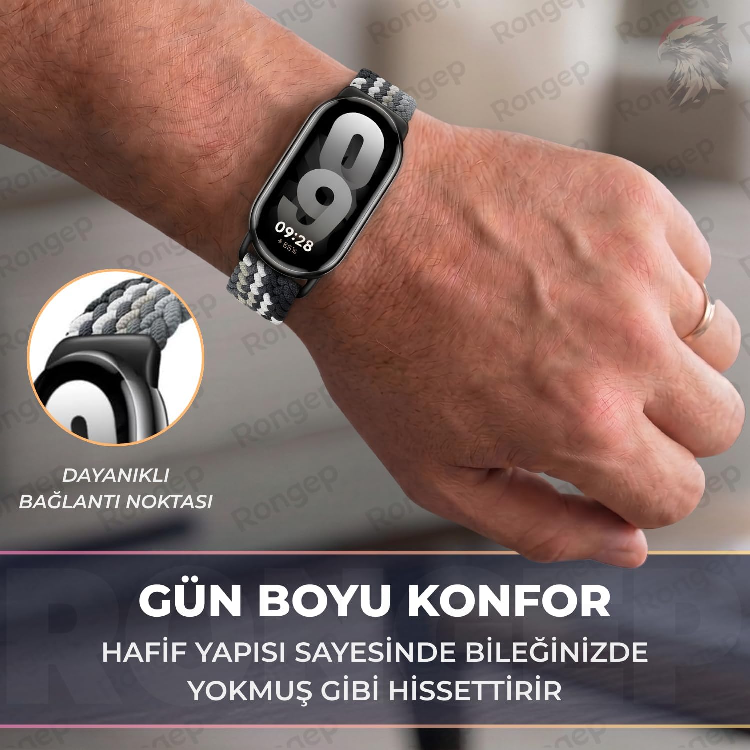Rongep [Örgü Loop] Xiaomi Mi Band 10/9/8 ile Uyumlu Kordon Manyetik Toka Mekanizmalı Yumuşak ve Konforlu Smart Band10 Kordon Terletmeyen Hafif ve Elastik Kumaşlı Mi Band 10 Kordonu