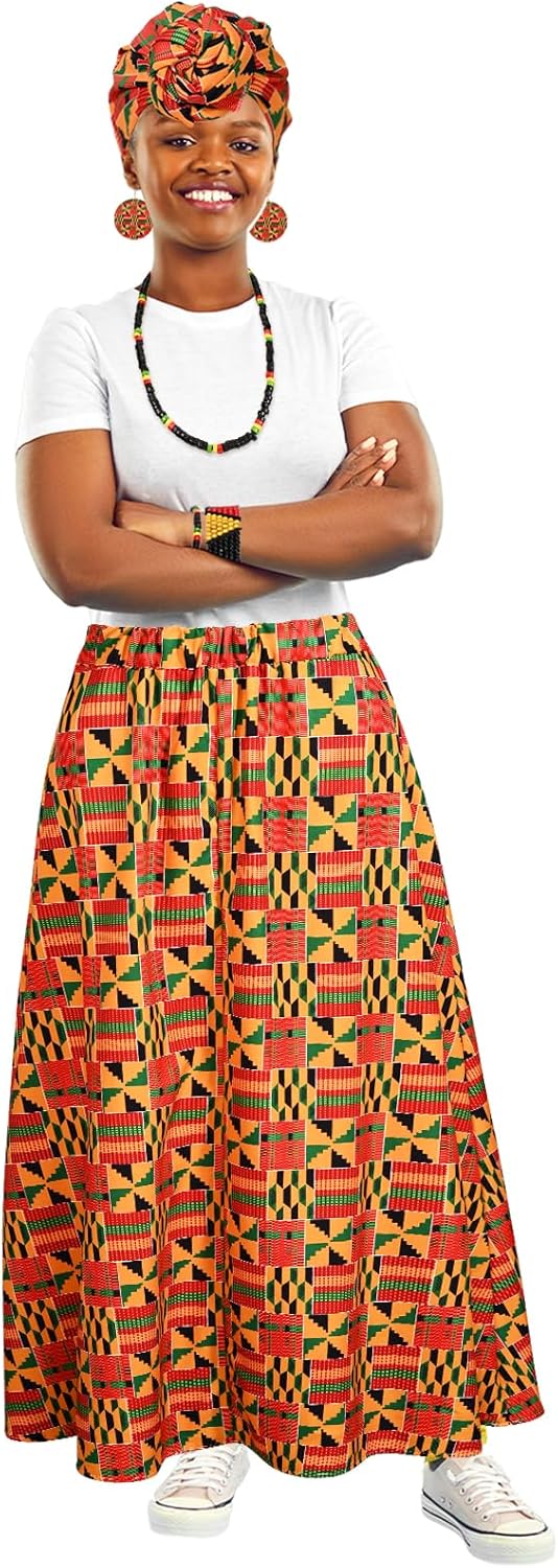 6 Pcs African Printed Outfits for Women with African Head Wrap Dangle Earring Necklace Rasta Beaded Bracelet - Image 7