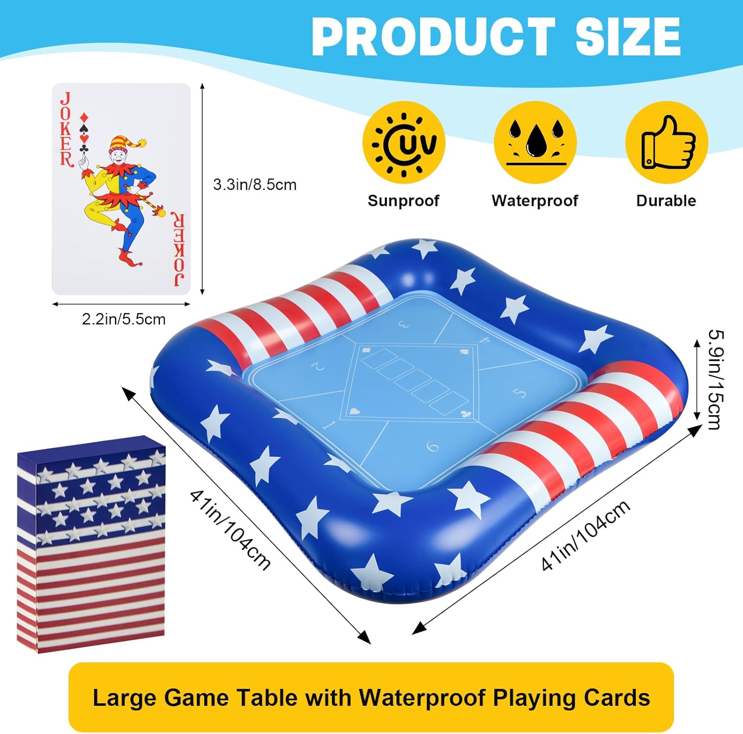 succulentlovers Large Inflatable Card Table for Pool with Waterproof Playing Cards - 41 Inches Waterproof Playing Cards for Pool Floating Games Table for Pools Summer Party Outdoor Beach Party