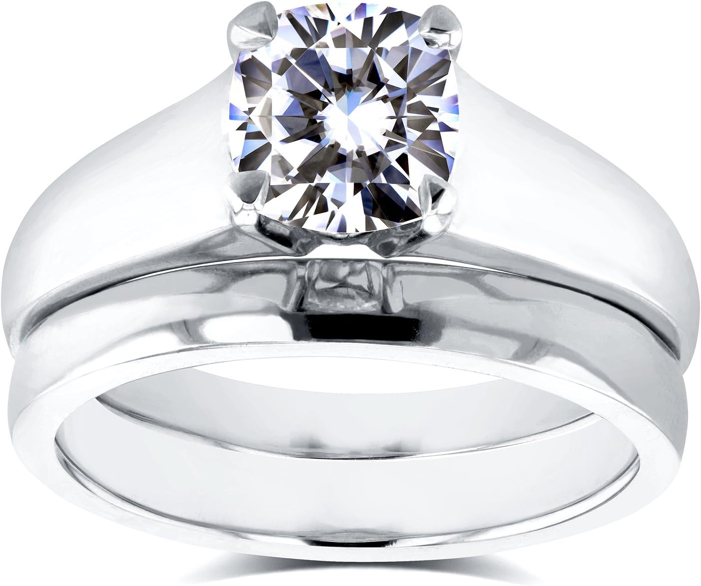 Kobelli Cushion Moissanite Classic Solitaire Bridal Set 1 1/10 CTW 14k White Gold
