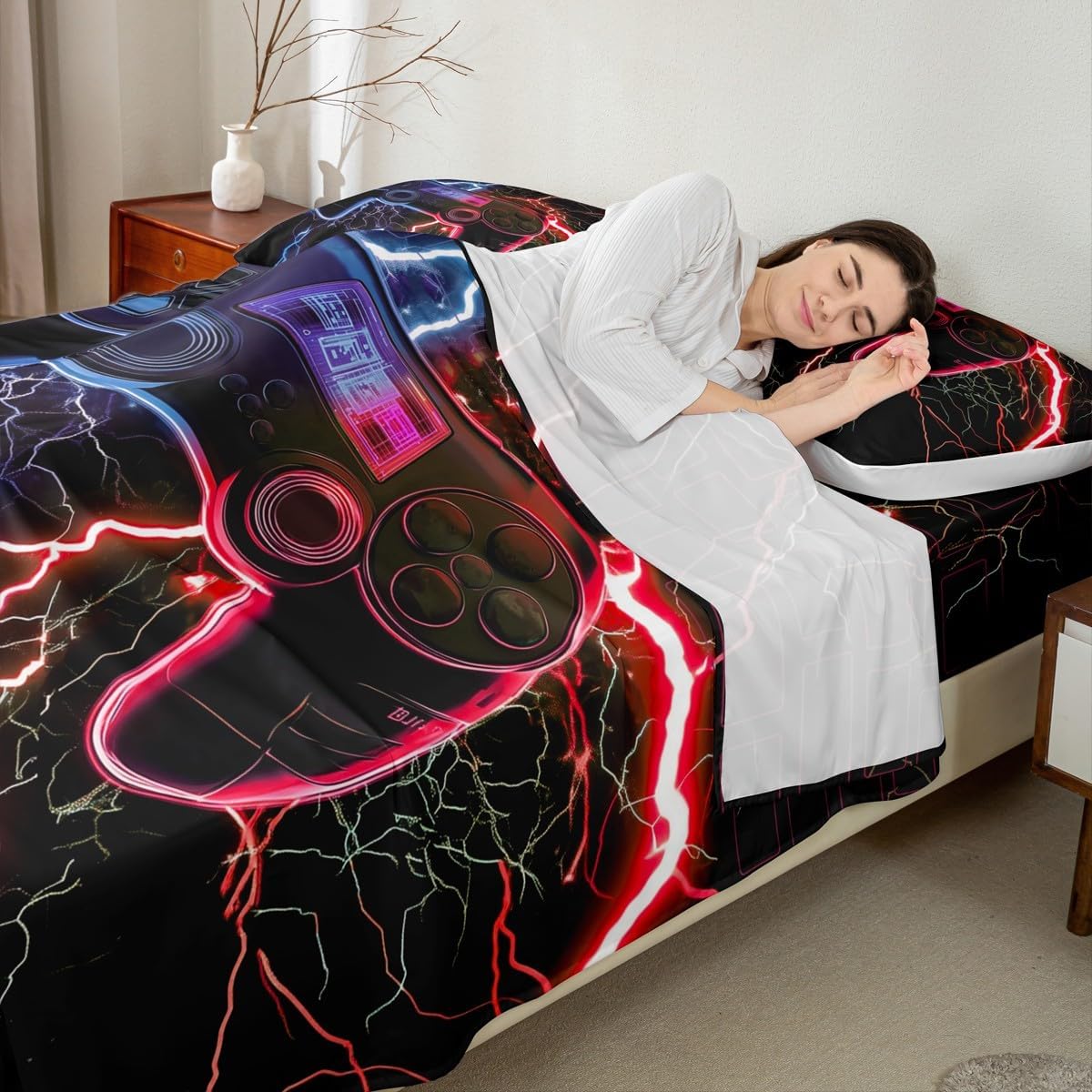 jejeloiu Kids Gamer Fitted Sheet Twin Size Gaming Bedding Set for Boys Girls Teens Modern Game Console Controller Bed Sheets Set Game Room Decor Breathable Soft 2Pcs