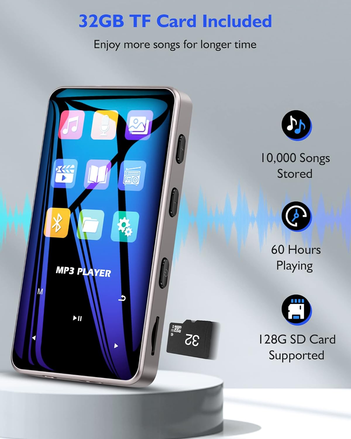 Buy 1 get 1 32GB Mp3 Player with Bluetooth 5.0 for Running - EVIDA Portable Music Player Touch Buttons HiFi Sound