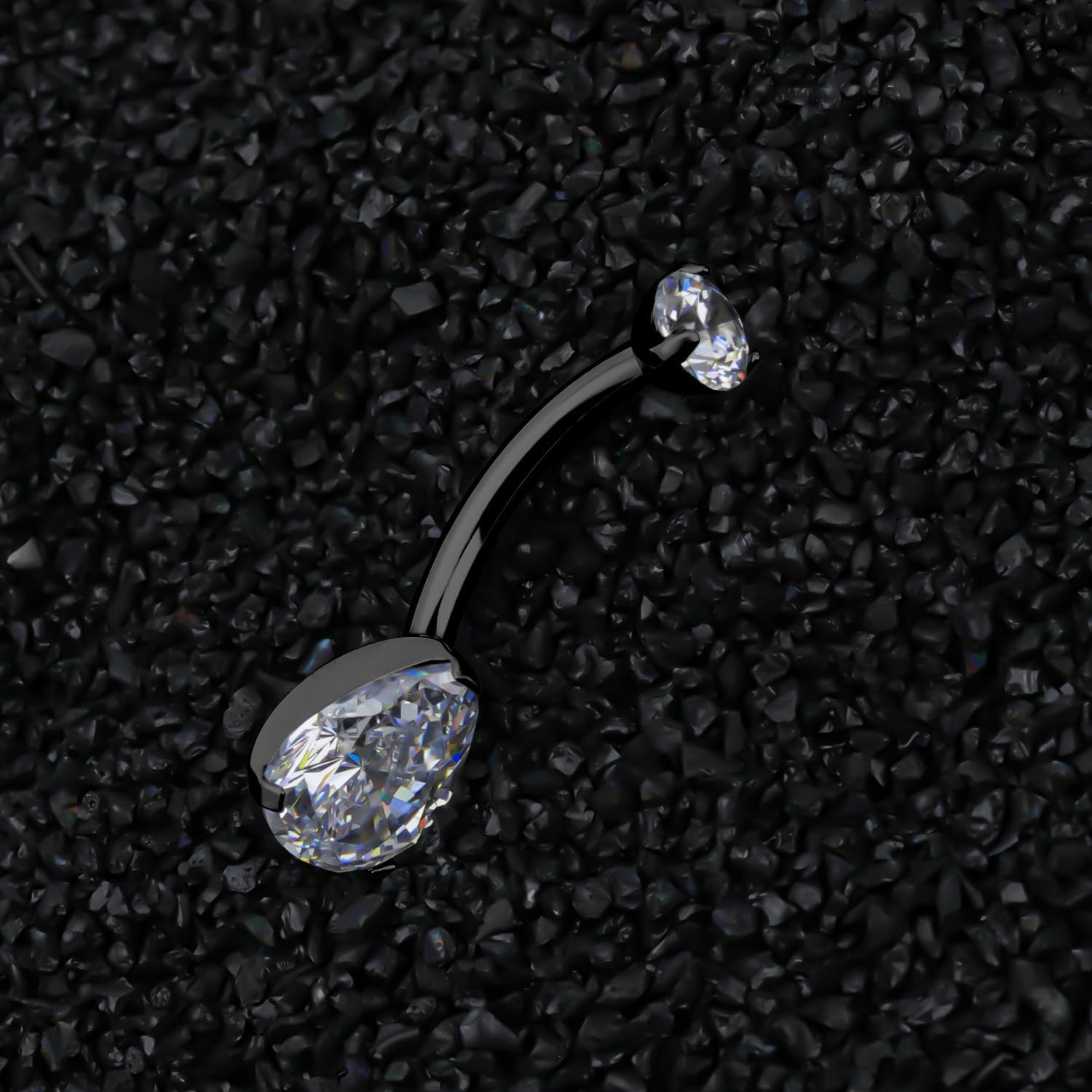 G23 Titanium Belly Button Rings 14G — Floating Navel Piercing Jewelry with 5mm & 8mm Teardrop CZ — Internal Thread Curved Barbell, Hypoallergenic (10mm / 12mm, Silver/Gold/Pink/Lake Blue) - Image 5