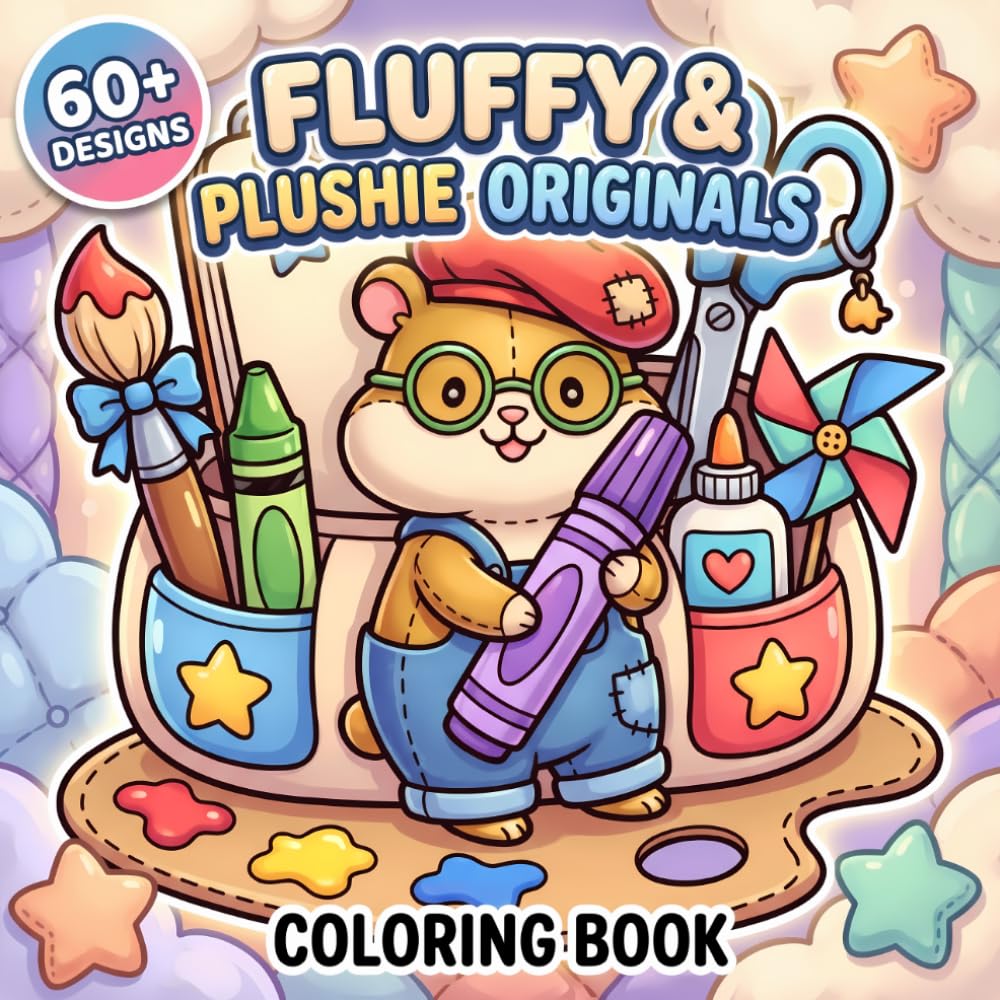 Fluffy & Plushie Originals: Cute Animal Coloring Book With 60+ Simple Illustrations For Calm Moments, Gifts, And Family Fun