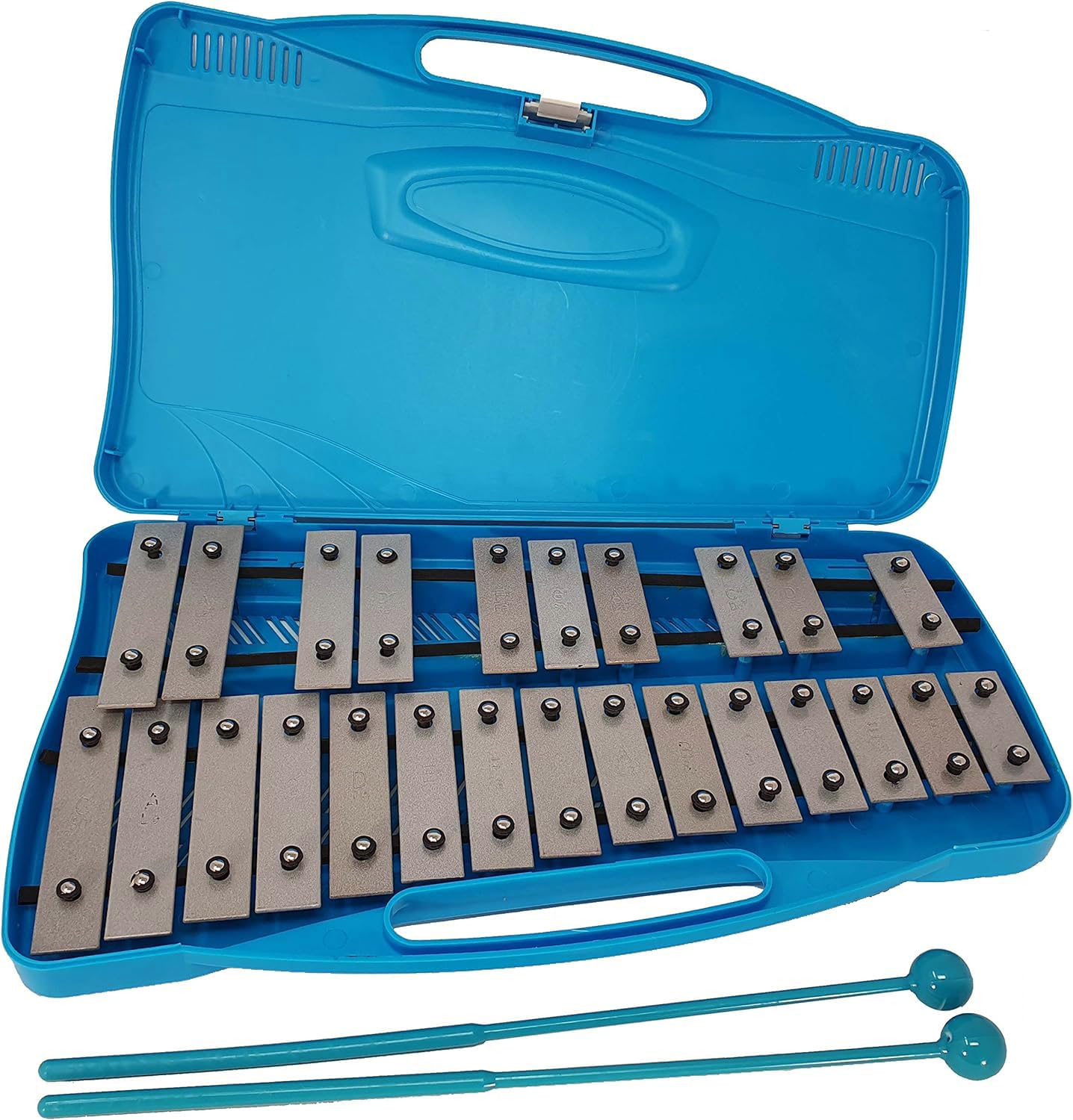 Glockenspiel Cromático AX25N2 - Metalófono de 25 Teclas de Aluminio Plateado con Estuche y Mazas - Ideal para Principiantes y Estudiantes