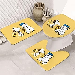 3点セット バスマット 便座カバー トイレマット U型 O型 スヌーピー かわいい アニメ 滑り止め バスセット 人気 漫画 吸水 速乾 防臭 洗える 50x80cm ファッション ギフト