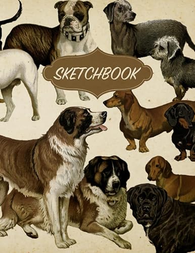 Dog Sketchbook Aesthetic Doodles & Drawings Notebook Vintage Dogs Illustrated Cover Drawing Pad Large Journal with Blank Pages for Drawing,