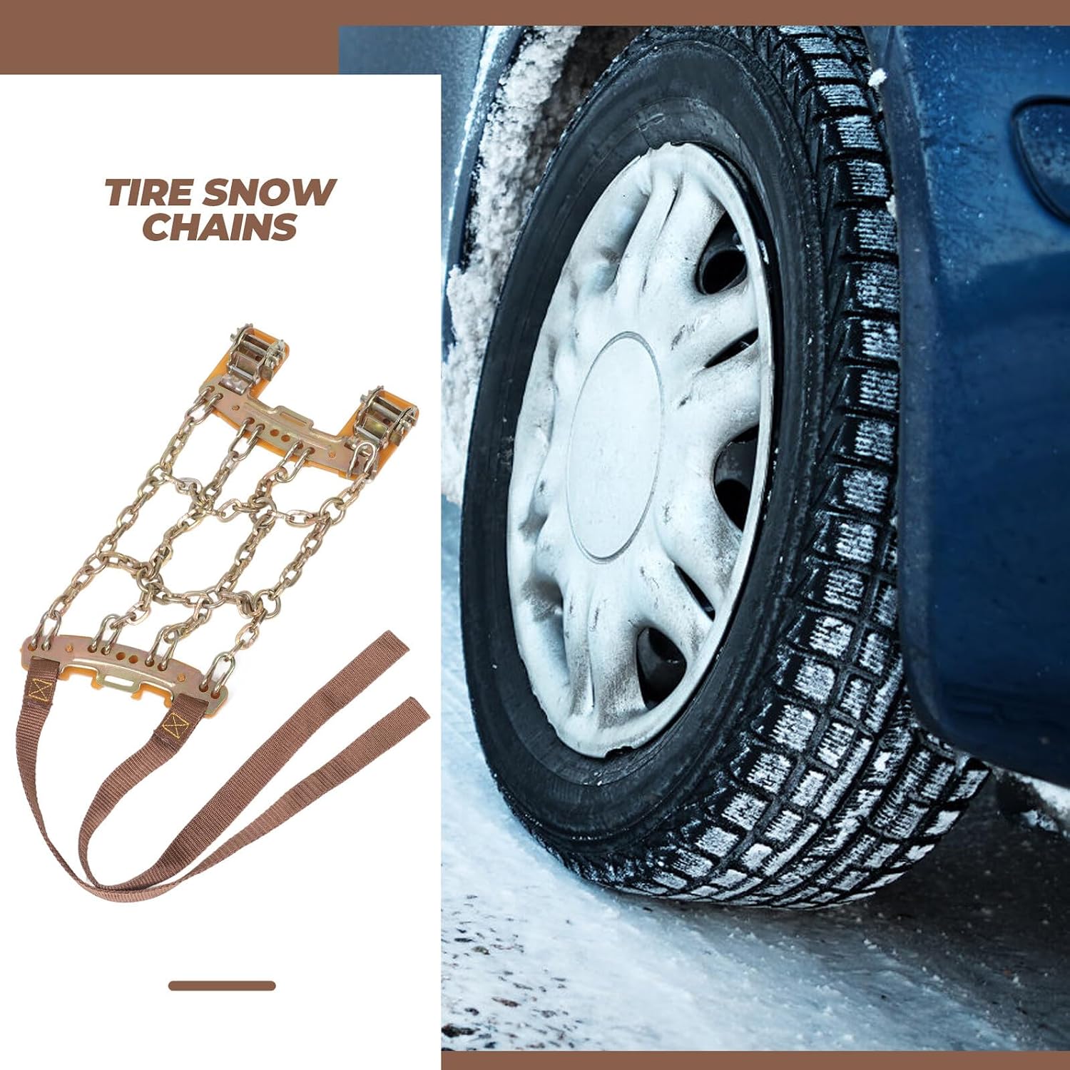 Veemoon Universal Car Tire Snow Chains Anti-skid Traction Chain 165-205mm Size Emergency Mud and Snow Tires for Suv Pickup Vehicles