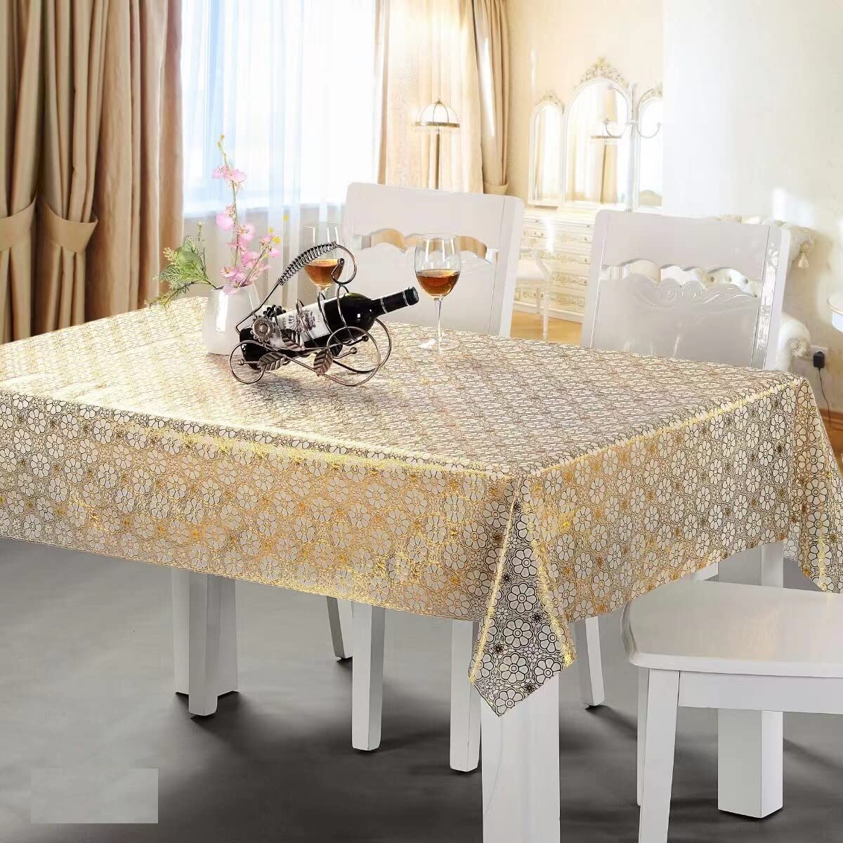 CASANEST Gold Embossed Exclusive Table Cover, Size 54x90, 6-8 Seater Golden Table Cover, gold003 (Gold004)