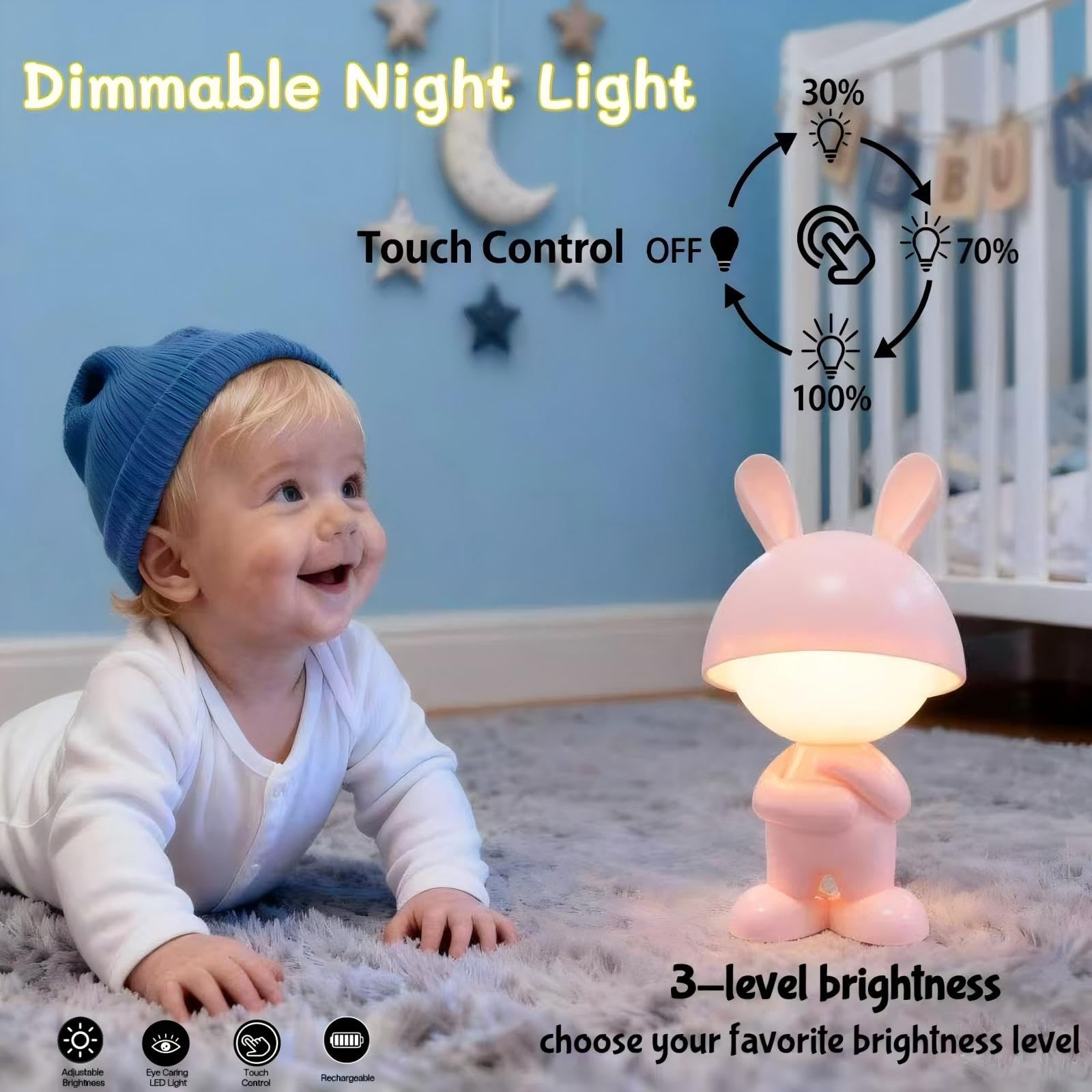 Luz nocturna para niños, lámpara de mesa recargable regulable, lámpara táctil para la lactancia, decoración del hogar, ayuda para dormir, regalos lindos y divertidos para niños, niñas, bebés
