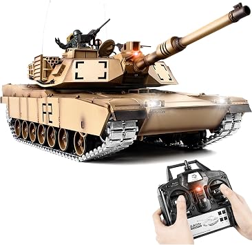 Supdex 1/16 RC Tank, Heng Long US M1A2 Abrams Army Toy with Smoke, Sound and Lights, Remote Control Tank That Shoots with Upgraded Metal Tracks, Idler and Sprocket Wheel, Steel Gearbox, Batteries*2