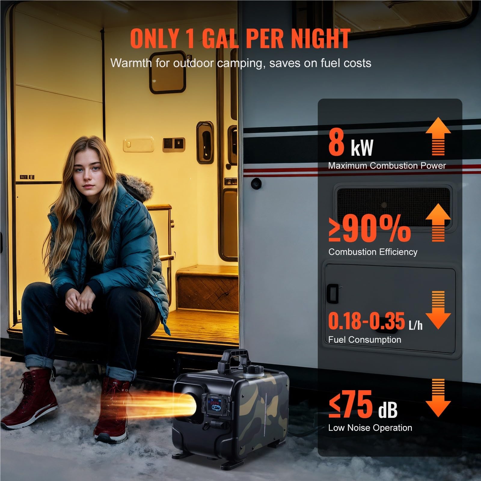 Ogrzewacz samochodowy 8 kW, 12 V/24 V, wielofunkcyjny, nagrzewnica powietrza na olej napędowy, Bluetooth, wyświetlacz, alarm CO, poziomy ogrzewacz na olej napędowy, pojazd/garaż