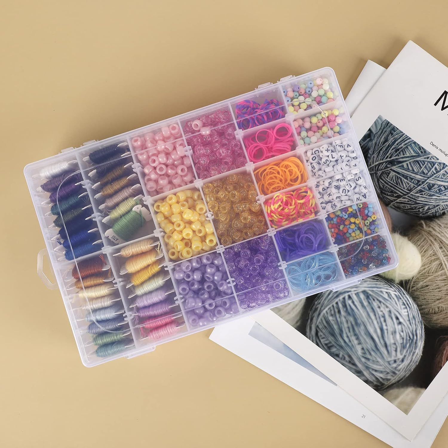 SGHUO 3 Pack Plastic Organizer Box 36 Grids, Craft Organizer Storage with Adjustable Dividers, Bead Organizer, Fishing Tackles Box, Jewelry Box with 200pcs Label Stickers