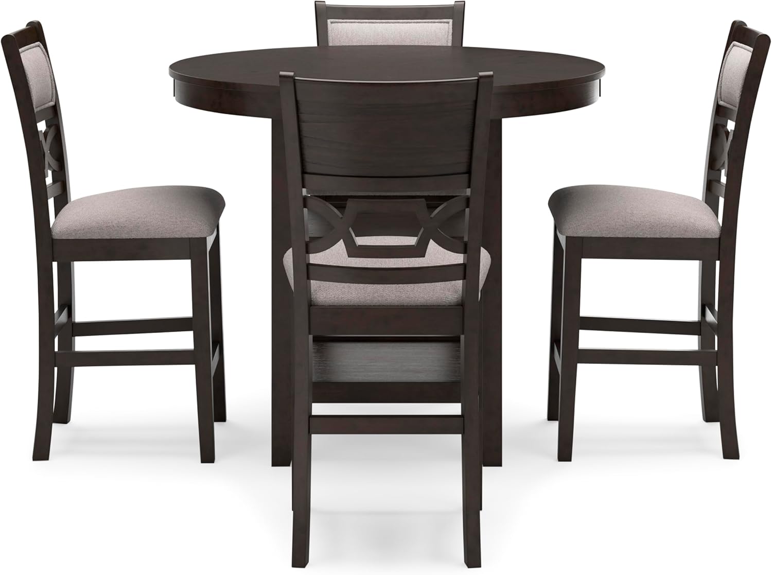 Signature Design by Ashley Langwest Transitional Diamond Patterned Counter Height Dining Table and 4 Upholstered Bar Stools, Set of 5, Dark Brown & Beige