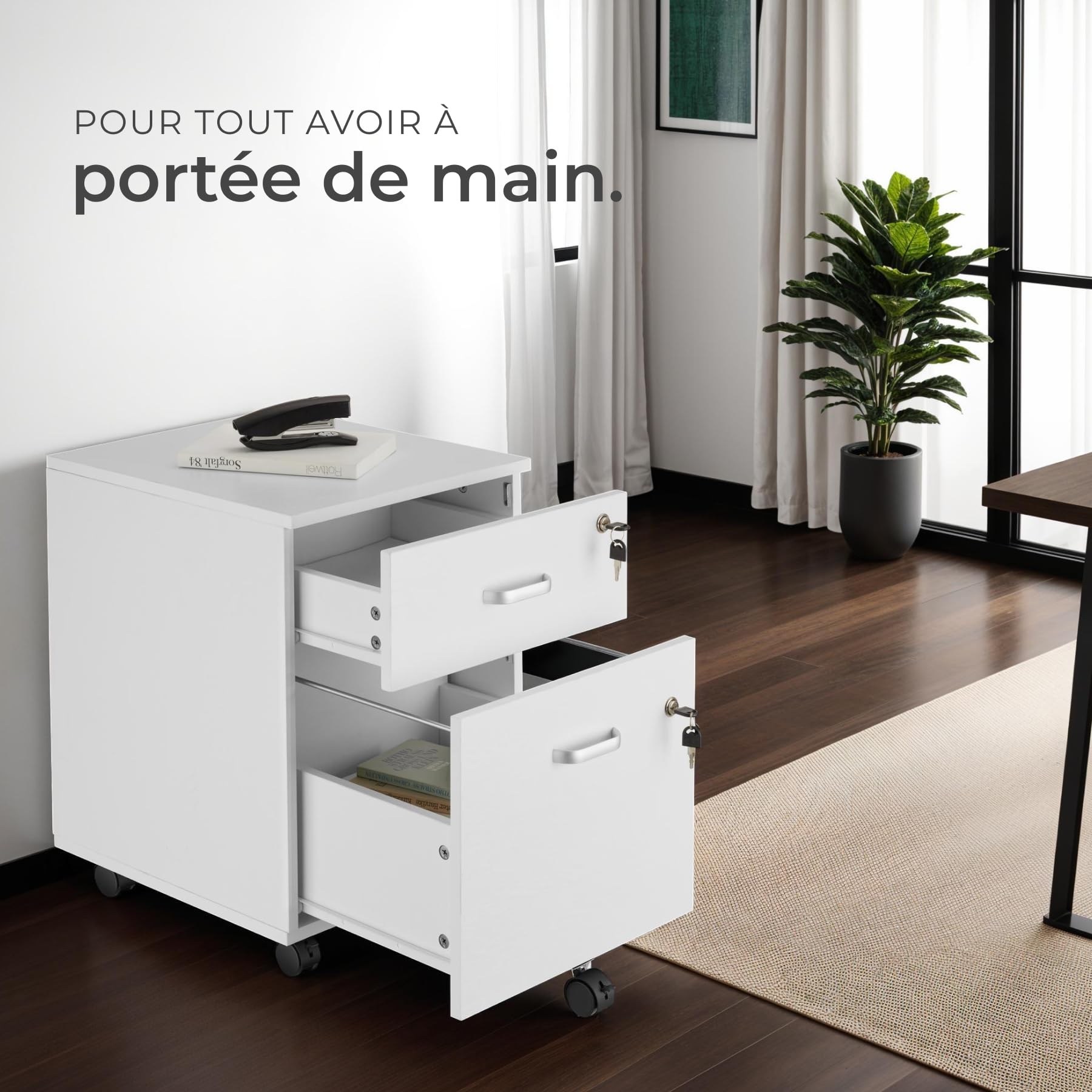 tectake® Caisson Bureau Meuble de Rangement Industriel 40x44x54,5 cm Verrouillable Meuble tiroir Rangement Bureau avec 2 Tiroirs pour Range Document Support imprimante Organisation