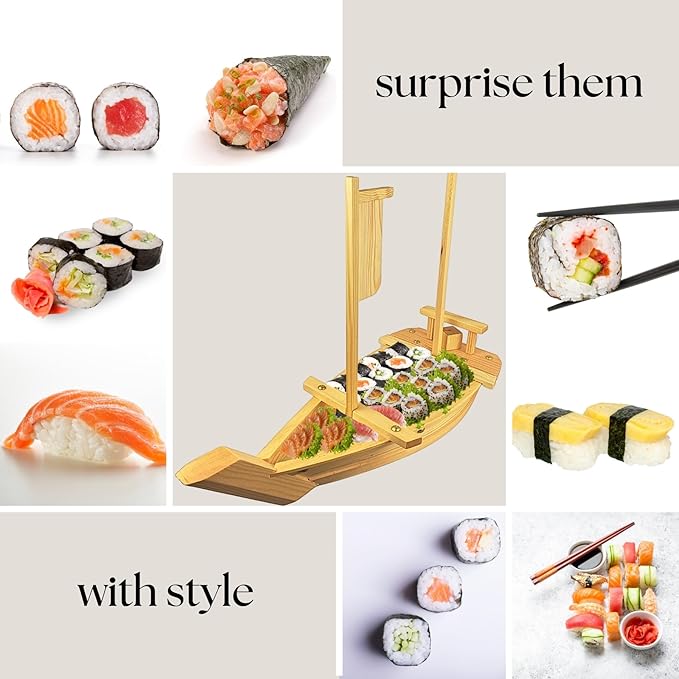 Bandeja de Bambú para Sushi 20 pulgadas – Fuente de Madera miniatura 5