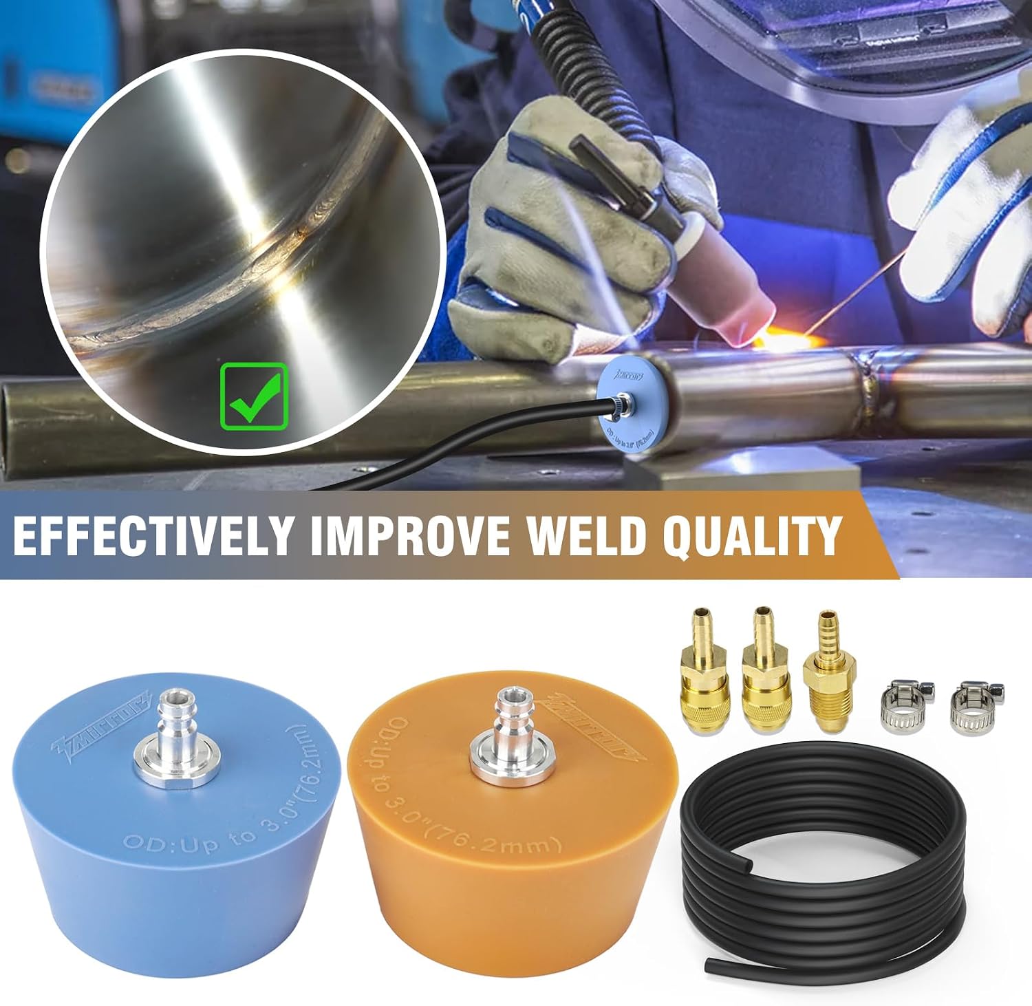 3mirrors 3.0 Inch Silicone Purge Plugs Welding Back Purging Plugs Set of 2,with Fitting Sleeves