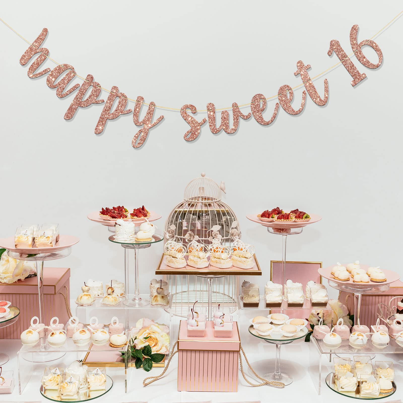 RoadSea Rose Gold Glitter 'Happy Sweet 16' Banner - 6.1ft Birthday Party Garland Decorations For Girls - View #9