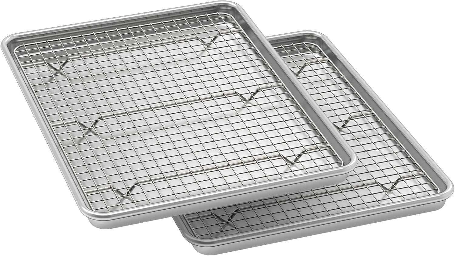 Wildone Baking Sheet with Rack Set (2 Pans + 2 Racks), Natural Aluminum Commercial Quality Cookie Sheet with Cooling Rack, Nonstick Baking Pan, Warp Resistant & Heavy Duty, Half Sheet Size