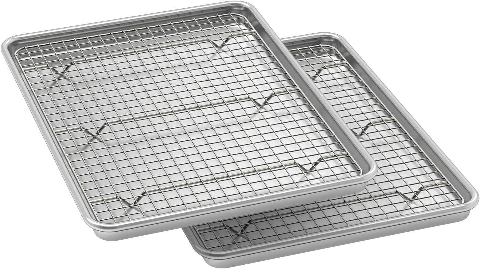 Baking Sheet with Rack Set (2 Pans + 2 Racks), Natural Aluminum Commercial Quality Cookie Sheet with Cooling Rack, Nonstick Baking Pan, Warp Resistant & Heavy Duty, Half Sheet Size