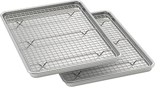Wildone Baking Sheet with Rack Set (2 Pans + 2 Racks), Half Sheet Size | Natural Aluminum Commercial Quality Cookie Sheet with Cooling Rack, Nonstick Baking Pan, Warp Resistant & Heavy Duty