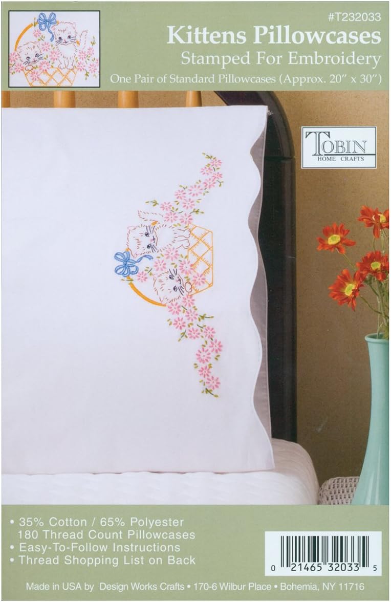 Kittens in Basket Pillowcases for Embroidery (T232033)