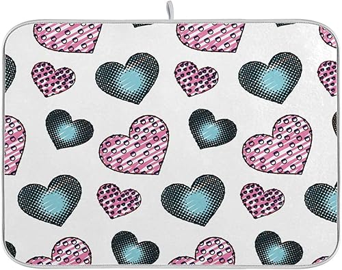Doodle Hearts Valentine Love Dish Drying Mat Drying Pads For Kitchen Counter Dish Drainer With Mat Tapete Para Cocina 16'' x 18''