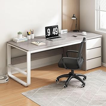 Extra Long Computer Desk with Drawer & Storage Cabinet Sturdy Writing Table for Home Office & Gaming Modern Workstation Gray 120x50x75cm